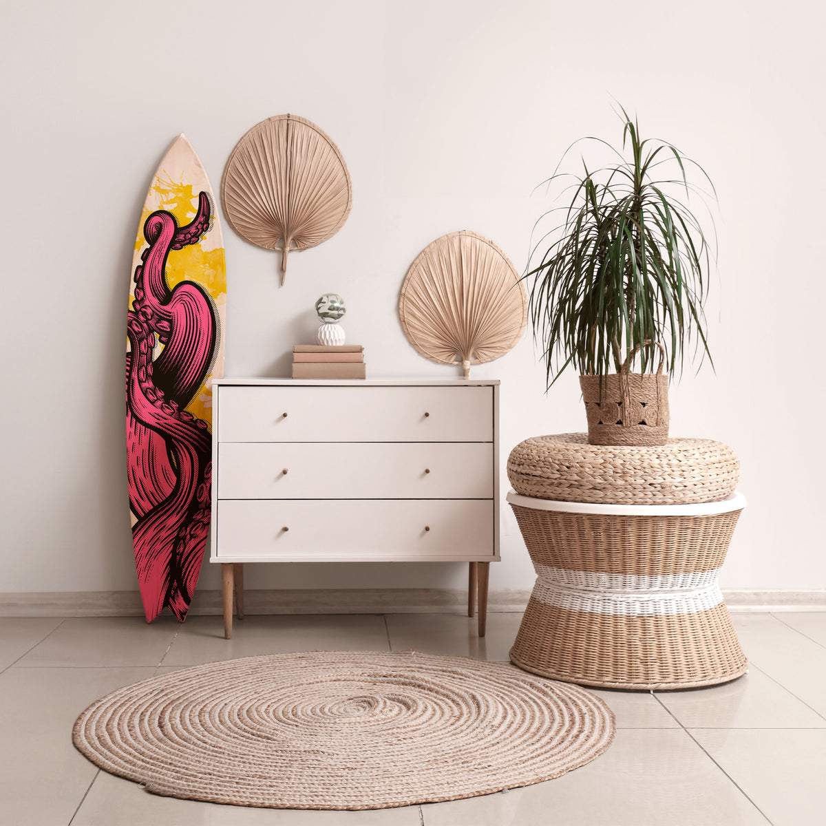 TENTACKLES DANCE Dekorativní panel ve tvaru surfu