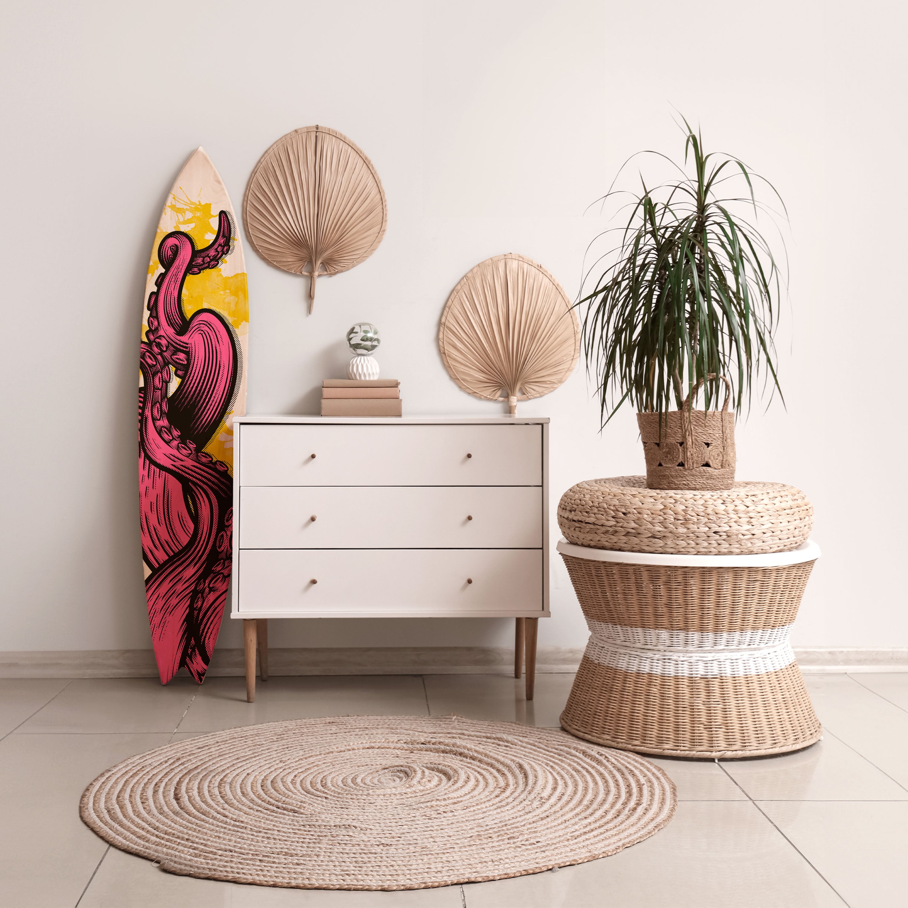 TENTACKLES DANCE Dekorativní panel ve tvaru surfu