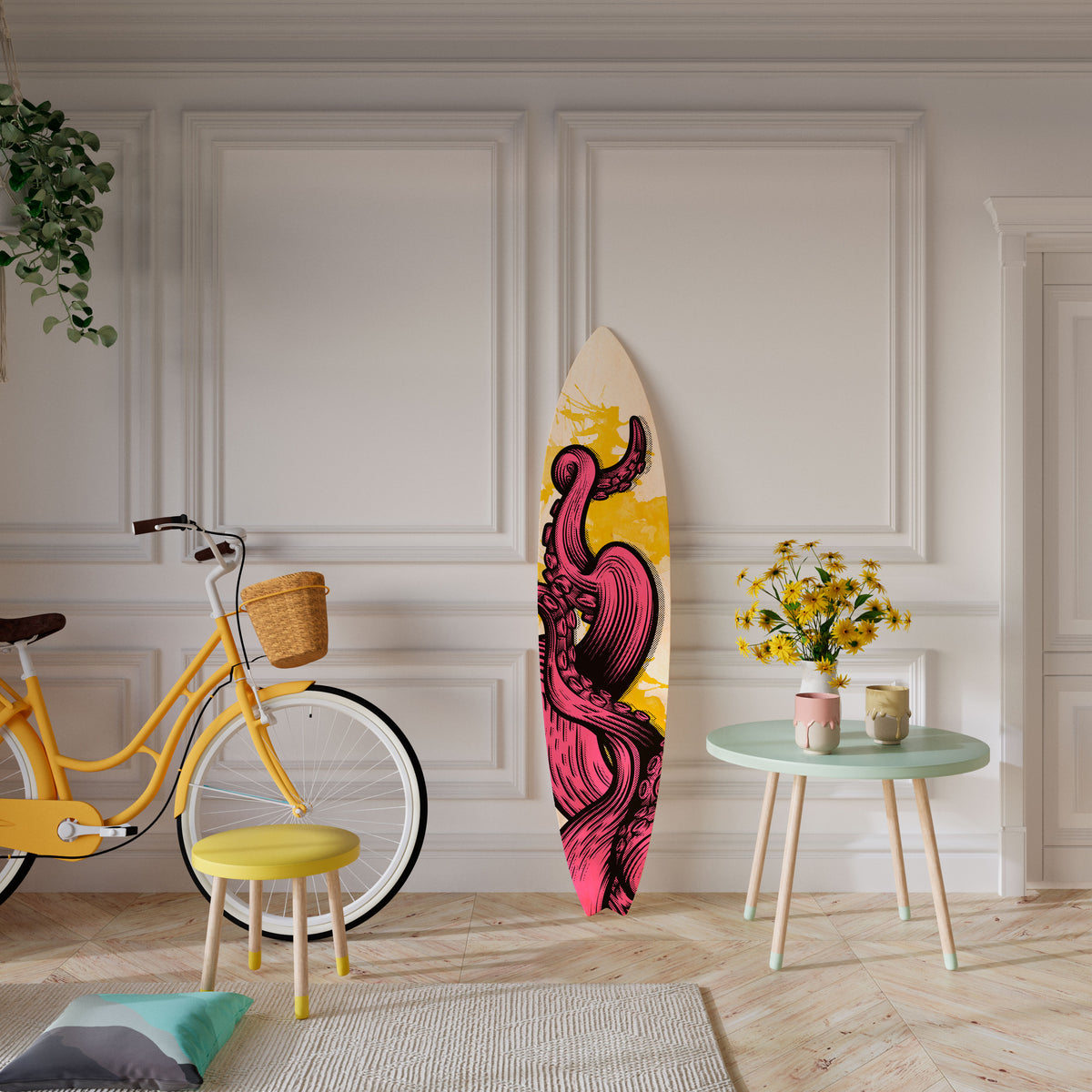 TENTACKLES DANCE Dekorativní panel ve tvaru surfu