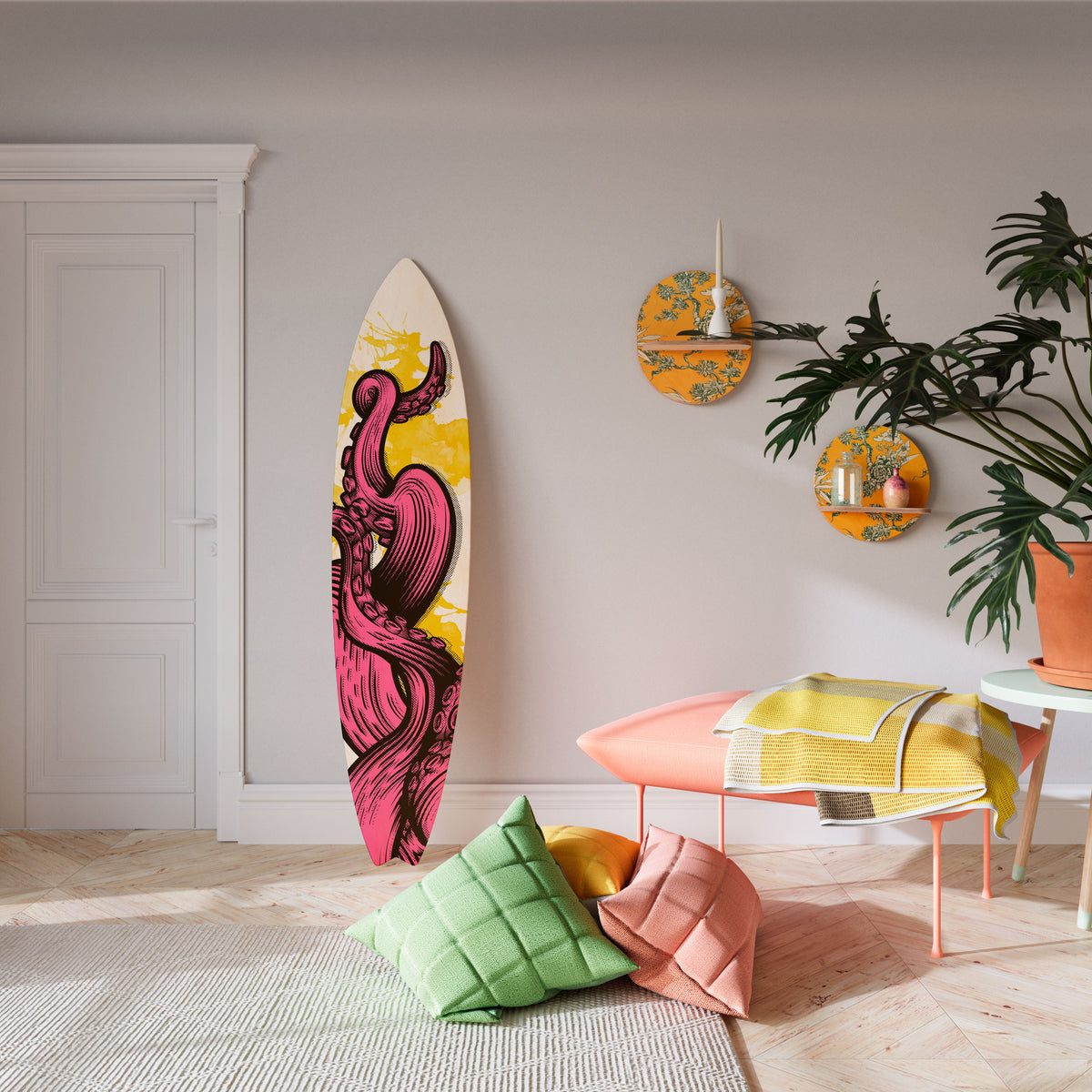 TENTACKLES DANCE Dekorativní panel ve tvaru surfu