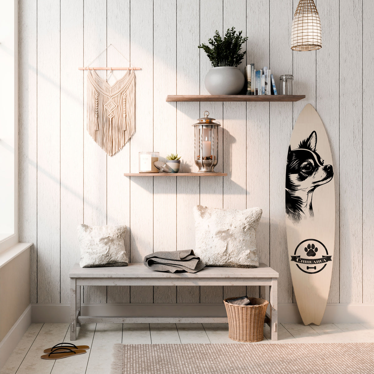 CHIHUAHUA DOG Dekorativní panel ve tvaru surfu