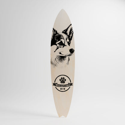 WELSH CORGI PEMBROKE Dekorativní panel ve tvaru surfu