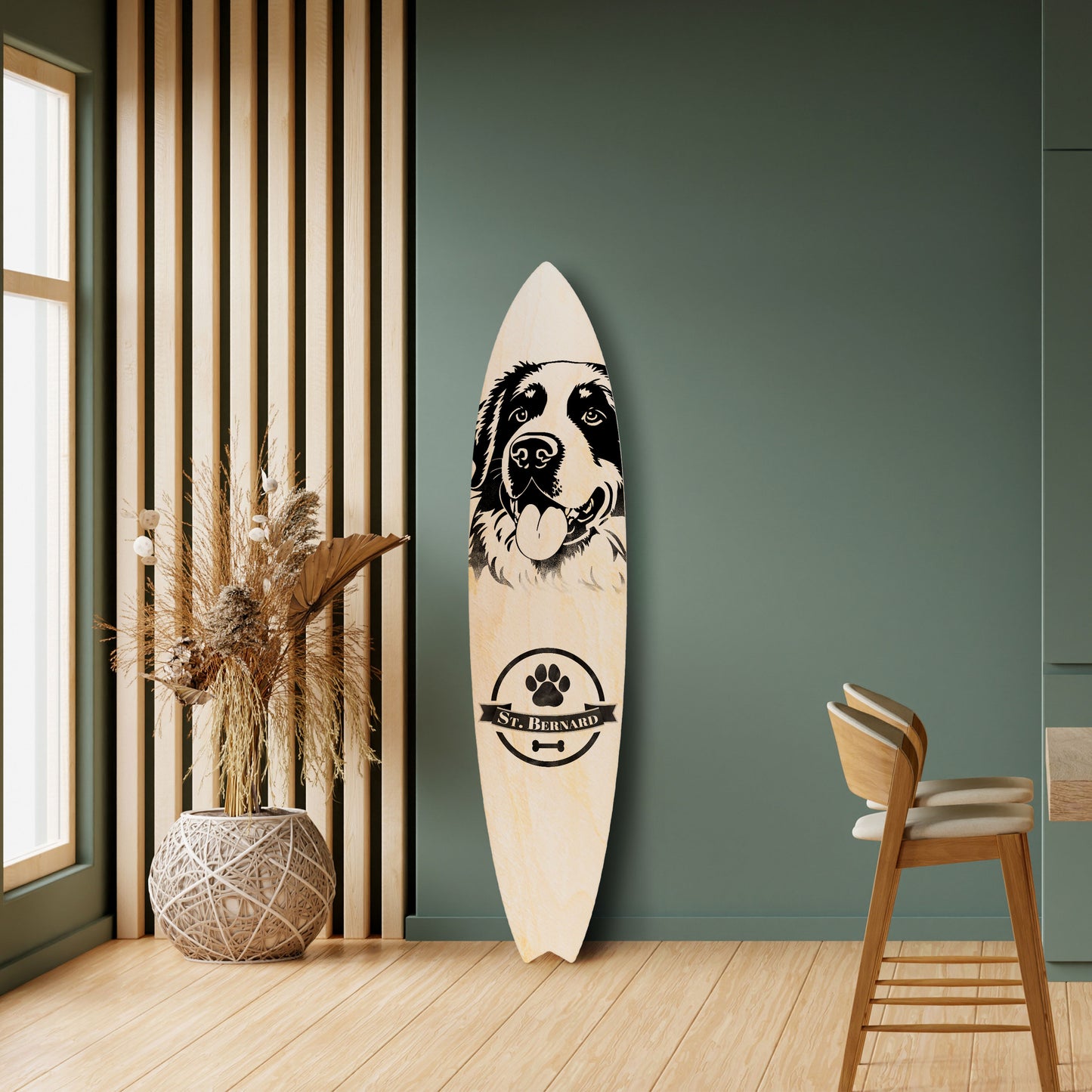 SAINT BERNARD Dekorativní panel ve tvaru surfu
