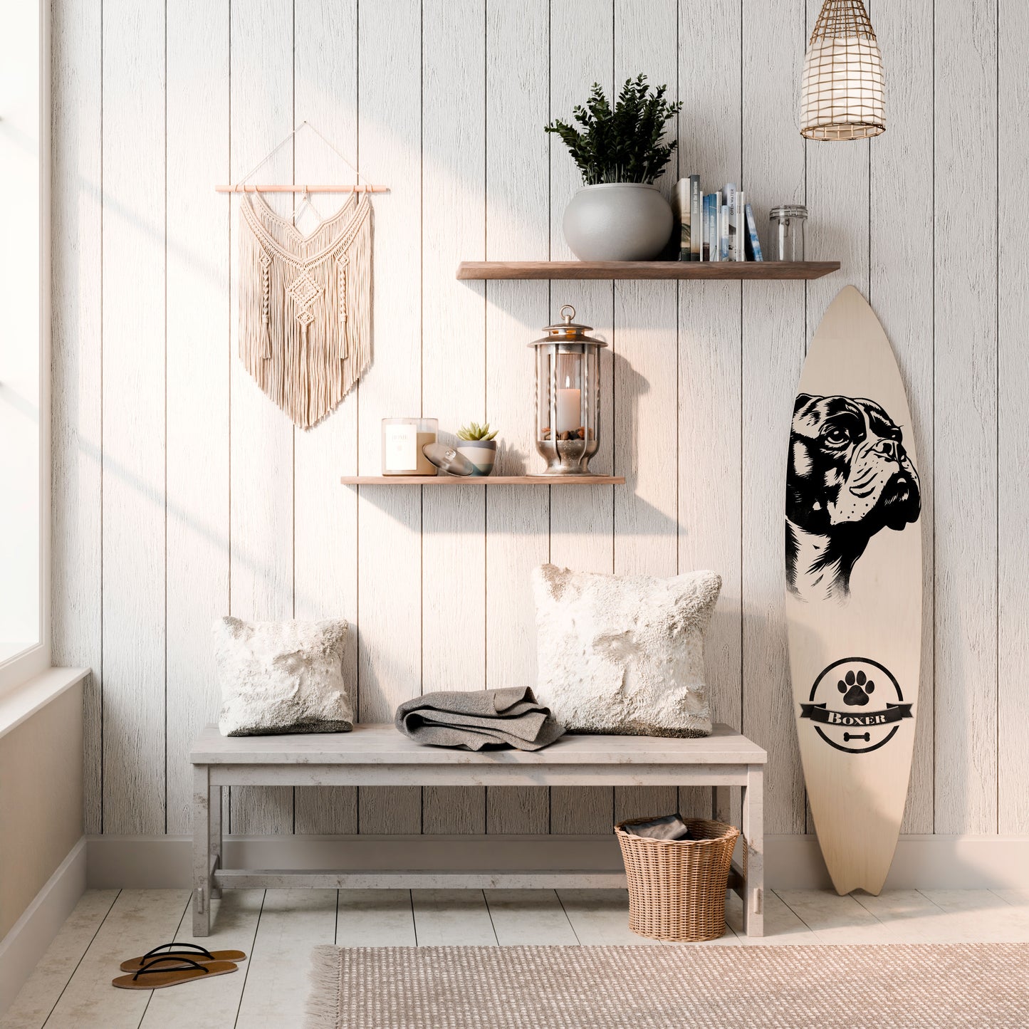 BOXER DOG Dekorativní panel ve tvaru surfu