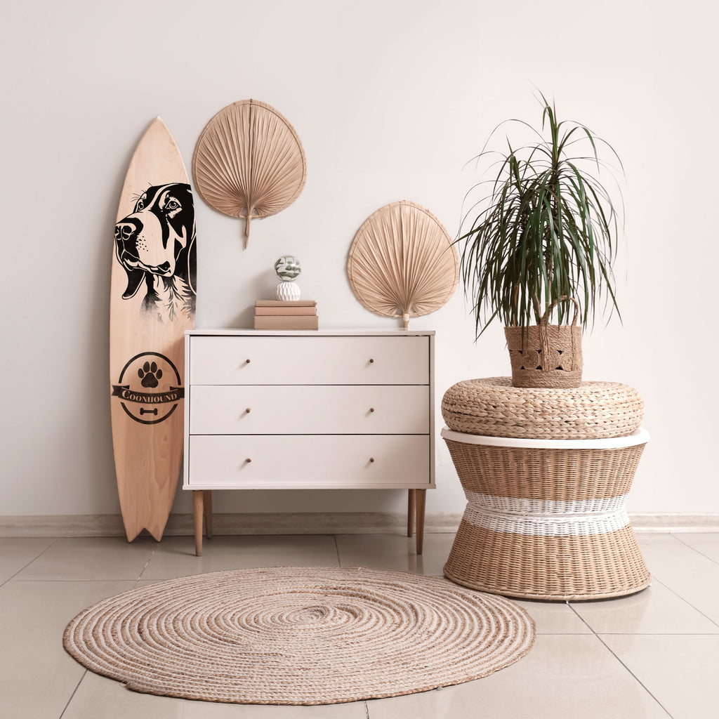 COONHOUND DOG Dekorativní panel ve tvaru surfu