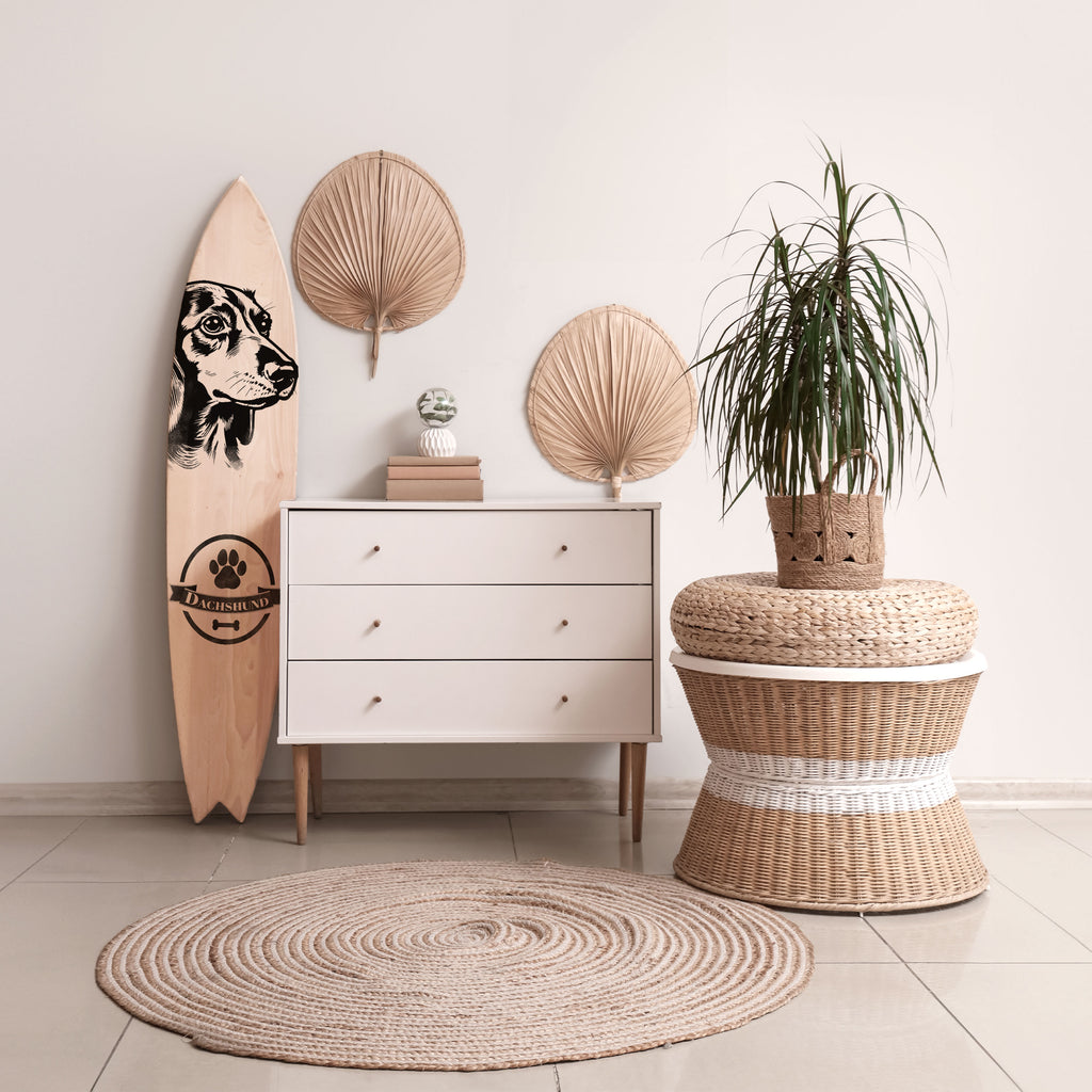 DACHSHUND DOG Dekorativní panel ve tvaru surfu