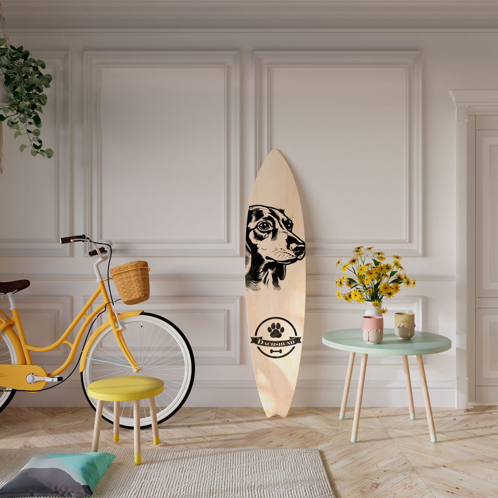 DACHSHUND DOG Dekorativní panel ve tvaru surfu