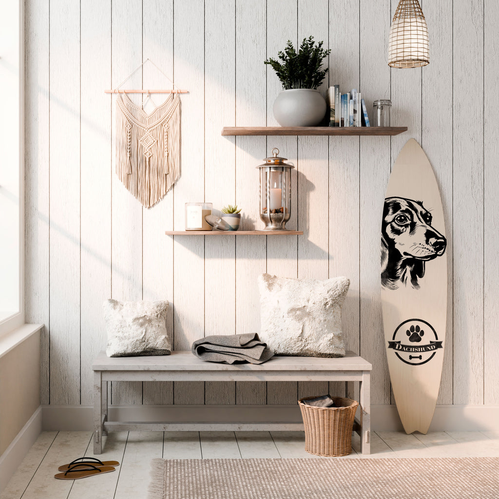 DACHSHUND DOG Dekorativní panel ve tvaru surfu