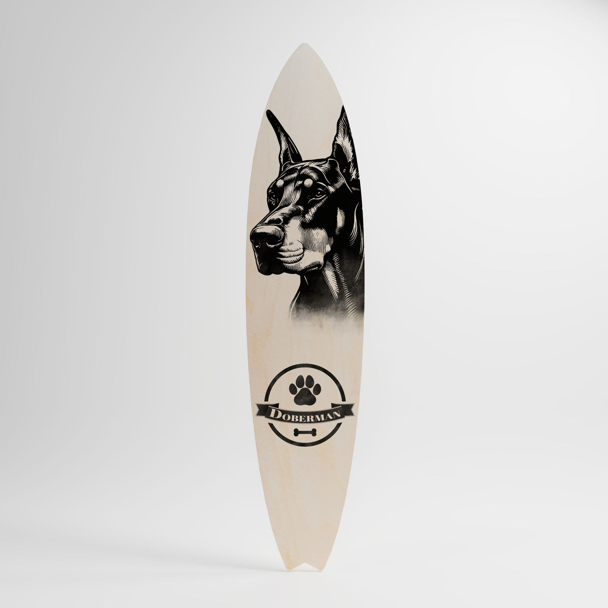 DOBERMAN DOG Dekorativní panel ve tvaru surfu
