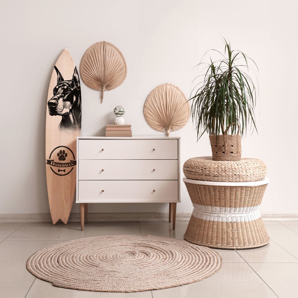 DOBERMAN DOG Dekorativní panel ve tvaru surfu