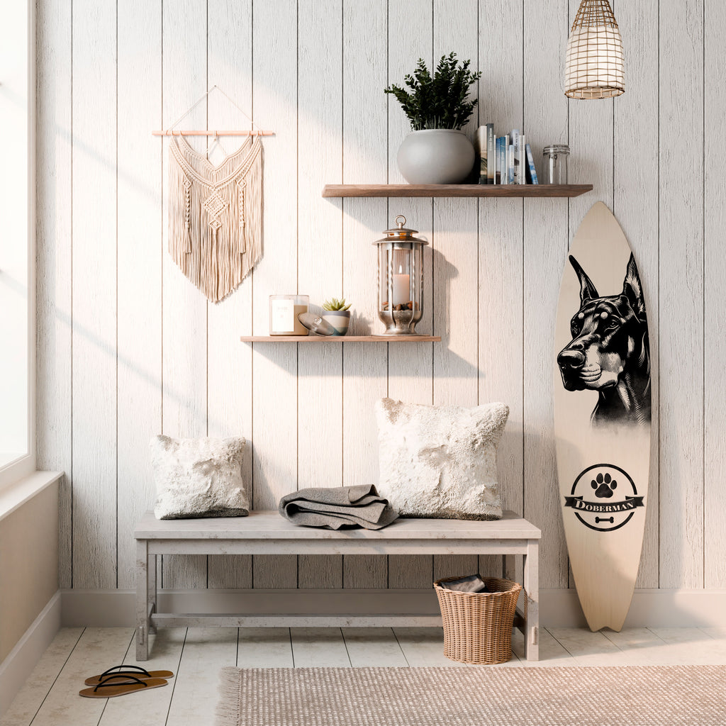 DOBERMAN DOG Dekorativní panel ve tvaru surfu
