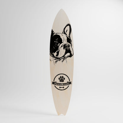FRENCH BULLDOG Dekorativní panel ve tvaru surfu