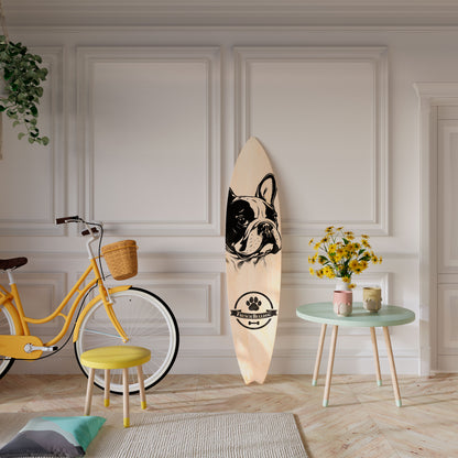 FRENCH BULLDOG Dekorativní panel ve tvaru surfu