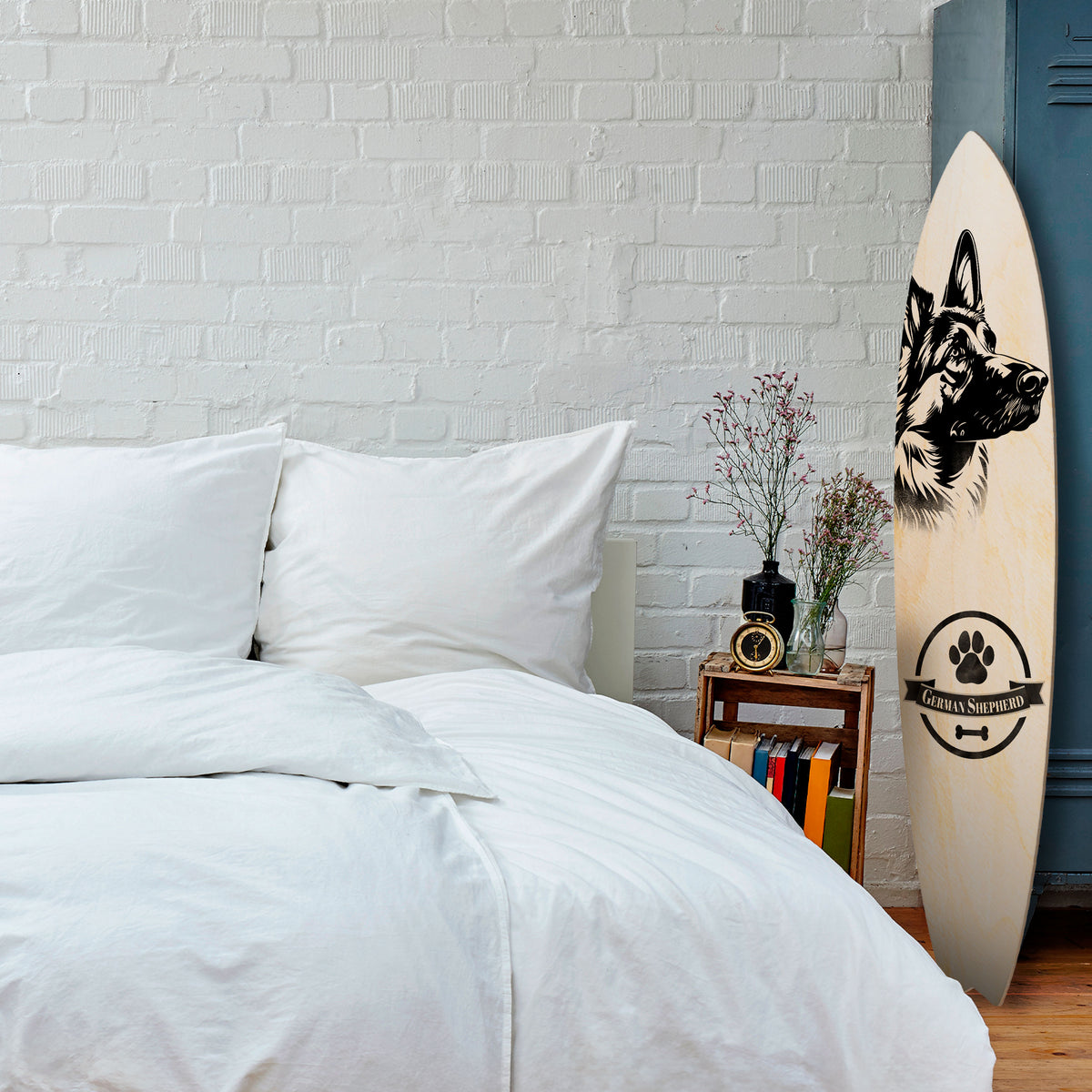 GERMAN SHEPARD Dekorativní panel ve tvaru surfu