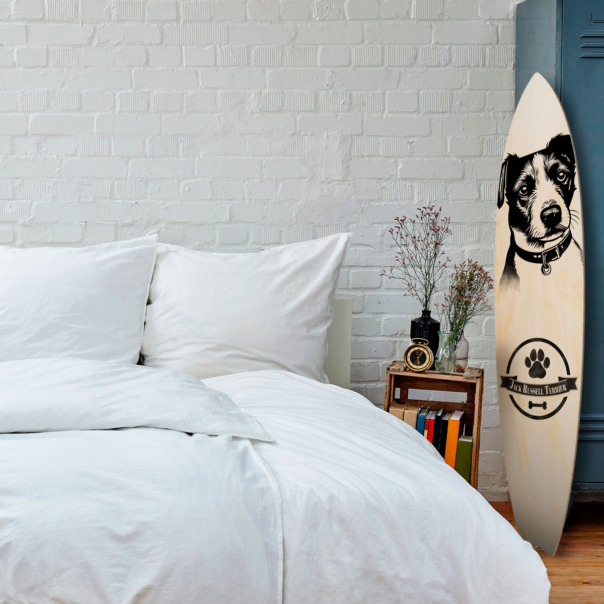 JACK RUSSEL TERRIER Dekorativní panel ve tvaru surfu