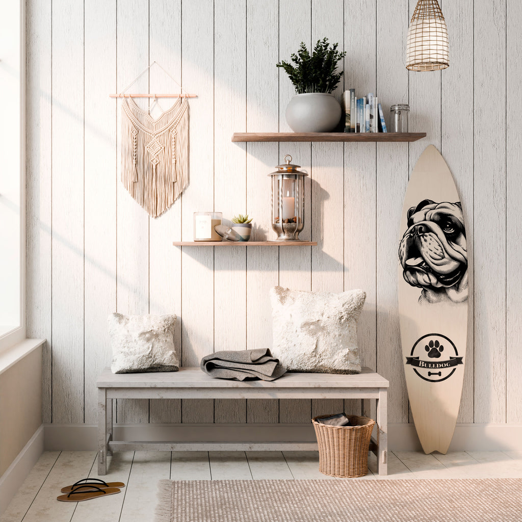 BULLDOG DOG Dekorativní panel ve tvaru surfu