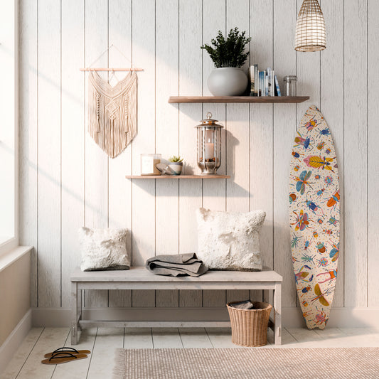 COLORFUL INSECTS Dekorativní panel ve tvaru surfu