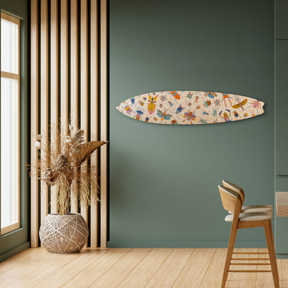 COLORFUL INSECTS Dekorativní panel ve tvaru surfu