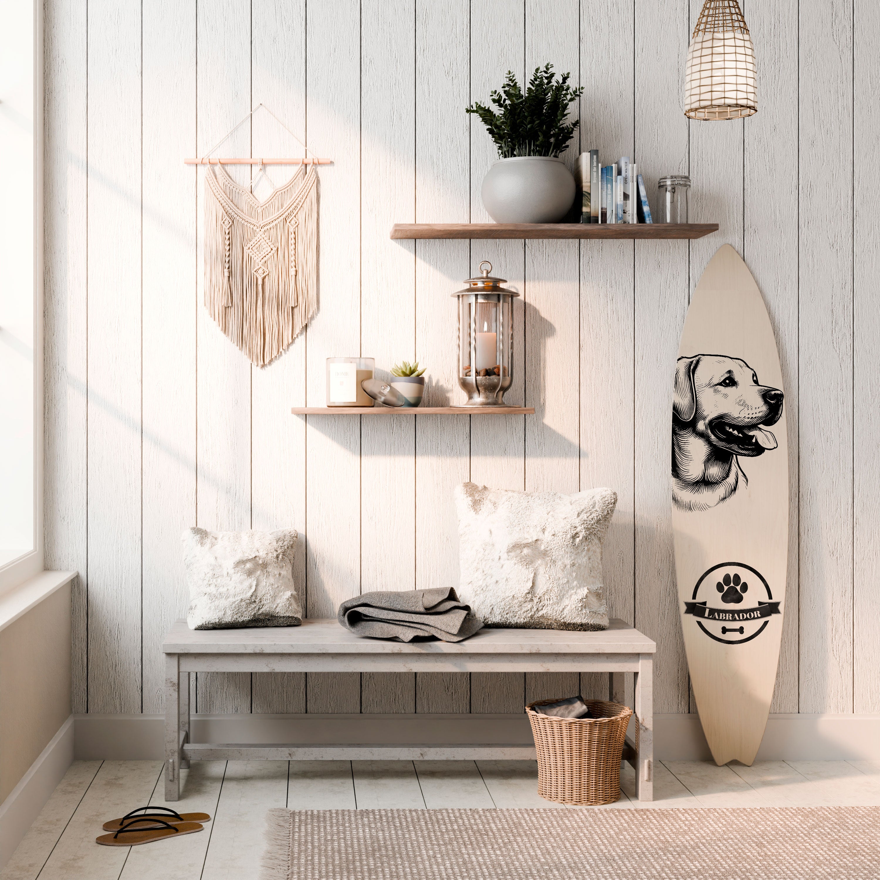 LABRADOR DOG Dekorativní panel ve tvaru surfu