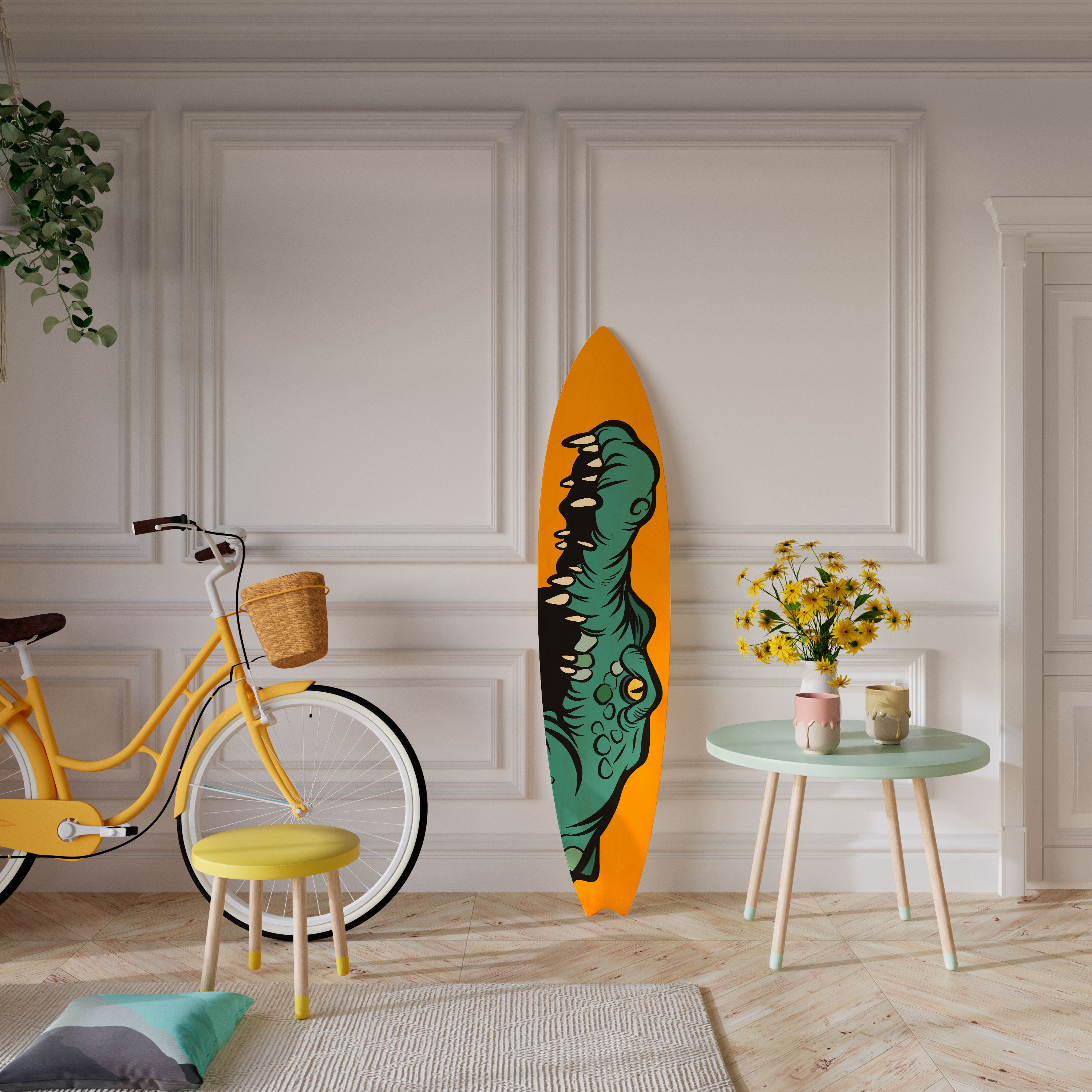 THREATENING GREETING Dekorativní panel ve tvaru surfu