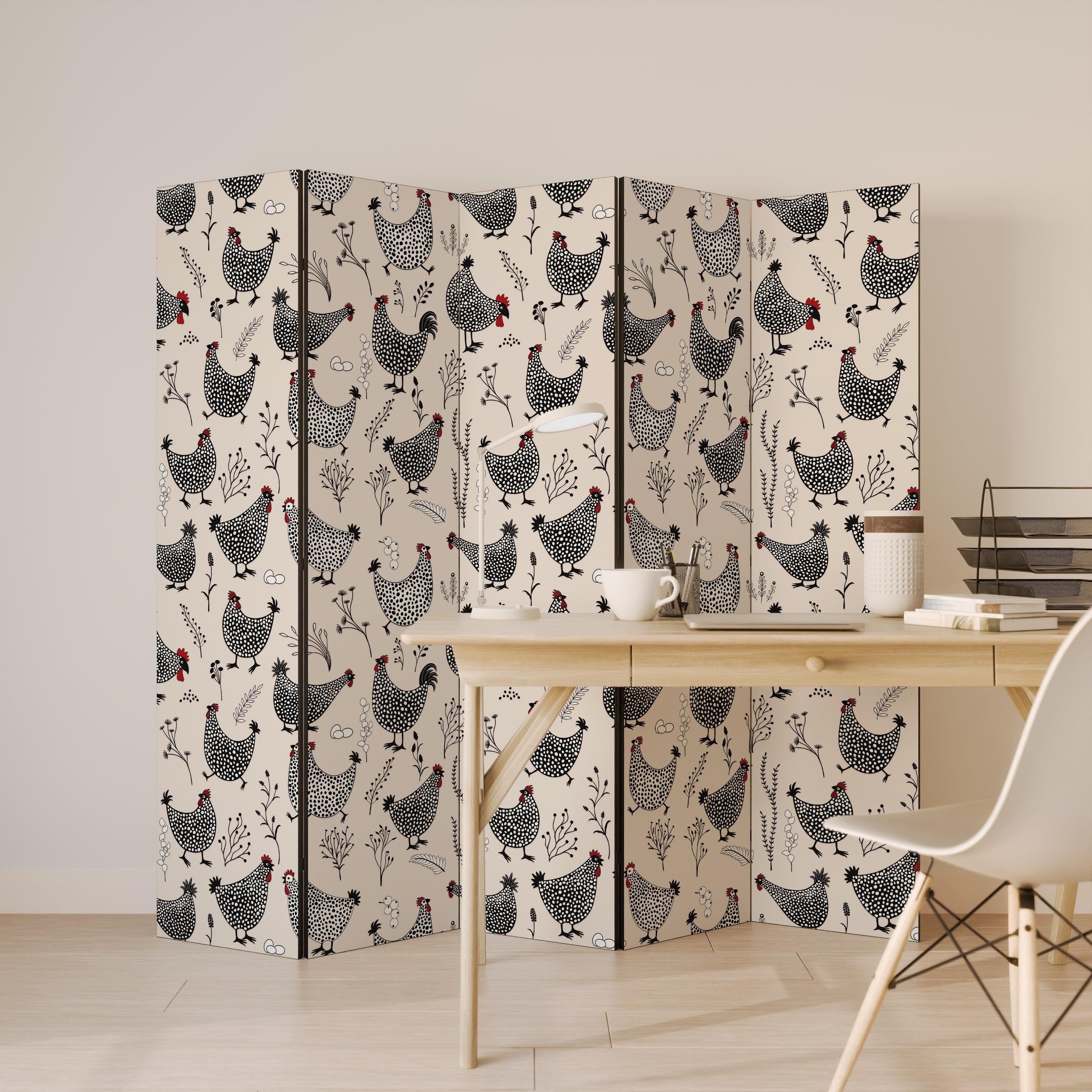 HAPPY HENS 5-Panel Room Divider