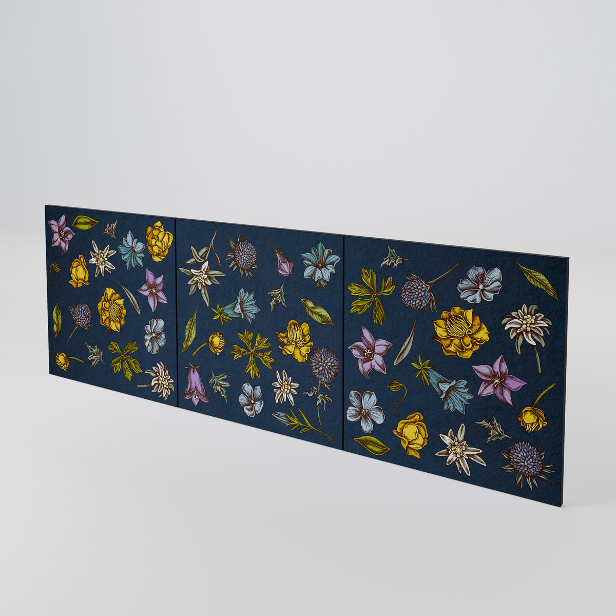 FLOWERS ON NAVY BLUE Sada 3 ks dvířek ke komodě