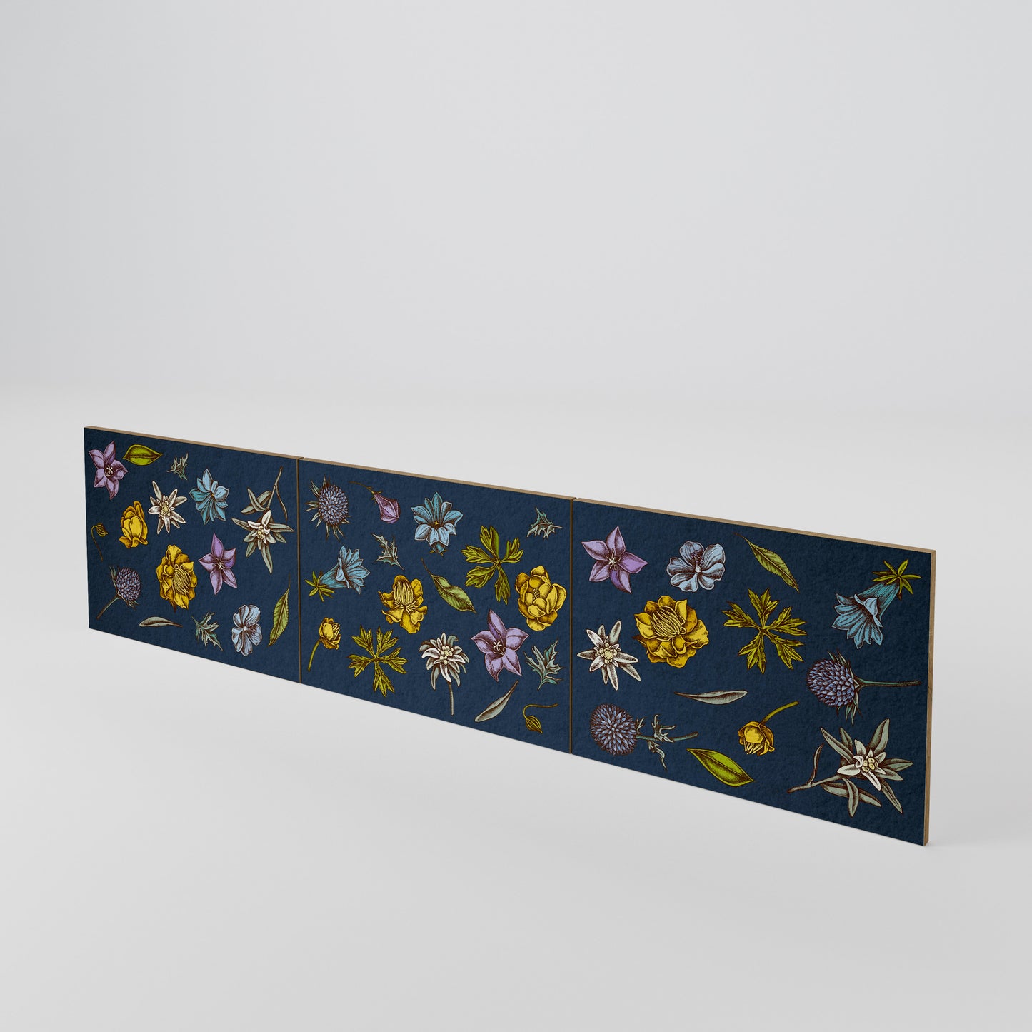FLOWERS ON NAVY BLUE Sada 3 ks dvířek k TV stolku