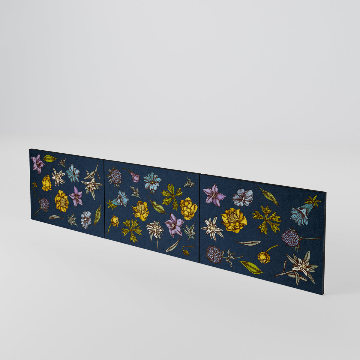 FLOWERS ON NAVY BLUE Sada 3 ks dvířek k TV stolku